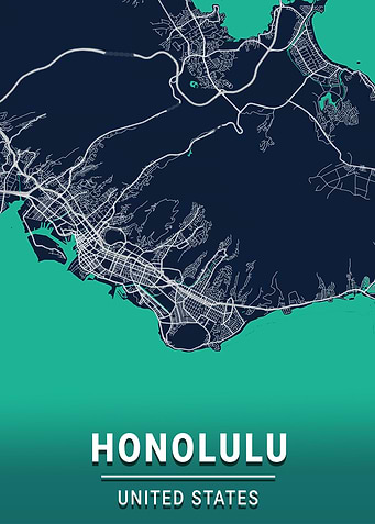 Honolulu Hawaii blue map