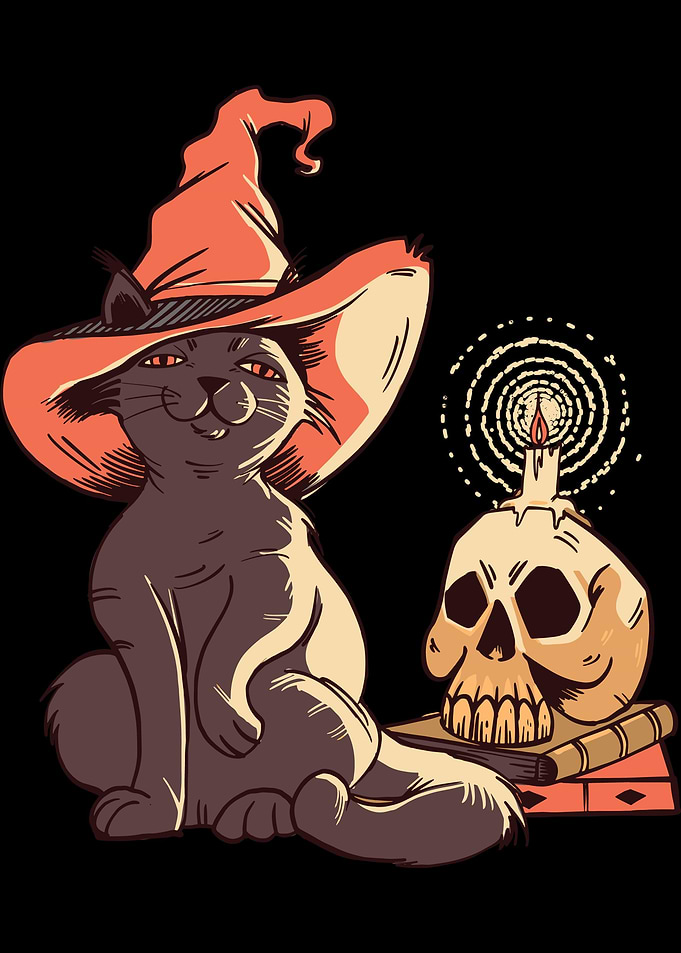 Witch Cat Skull Candle Tri
