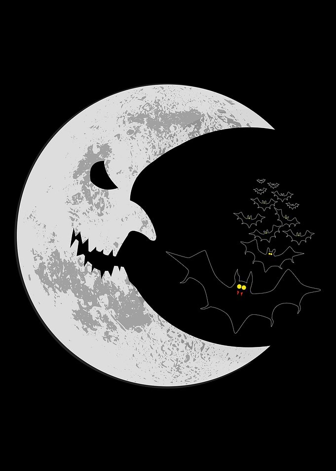 Scary moon and bats