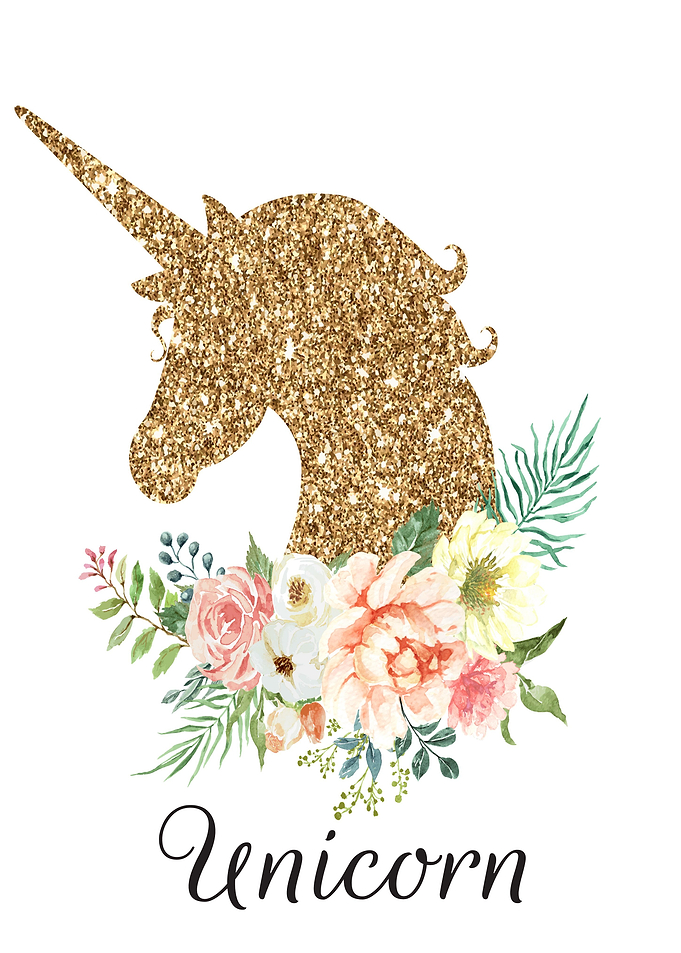 gold unicorn with flowers