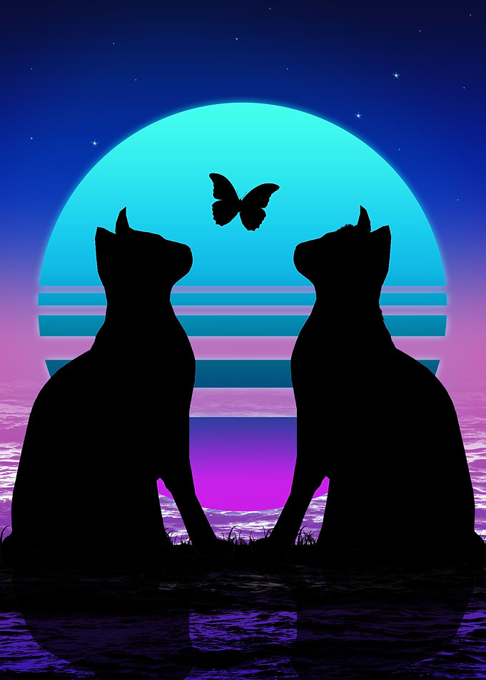 black cat romantic retro