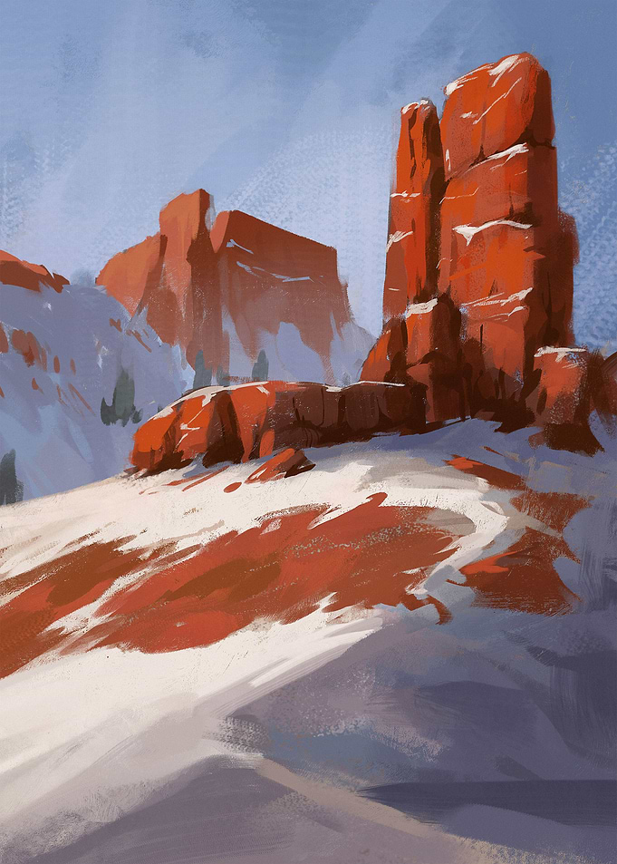Red rocks in winter