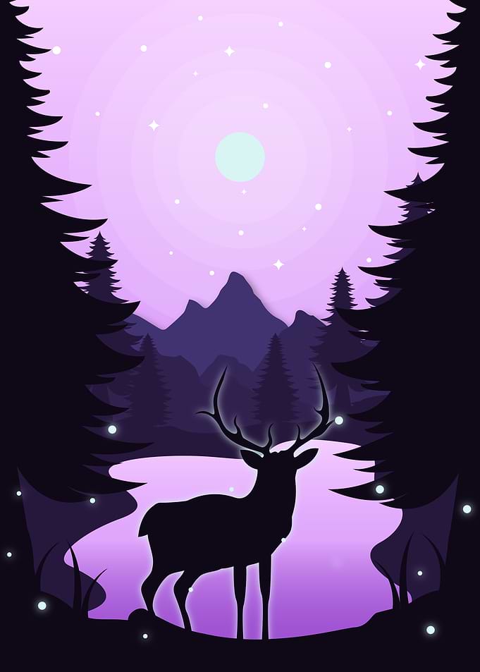 Deer at the forest lake