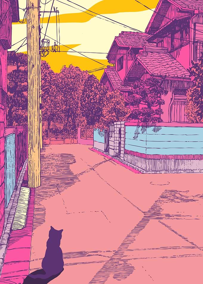 Japan City Pop Cat Retro