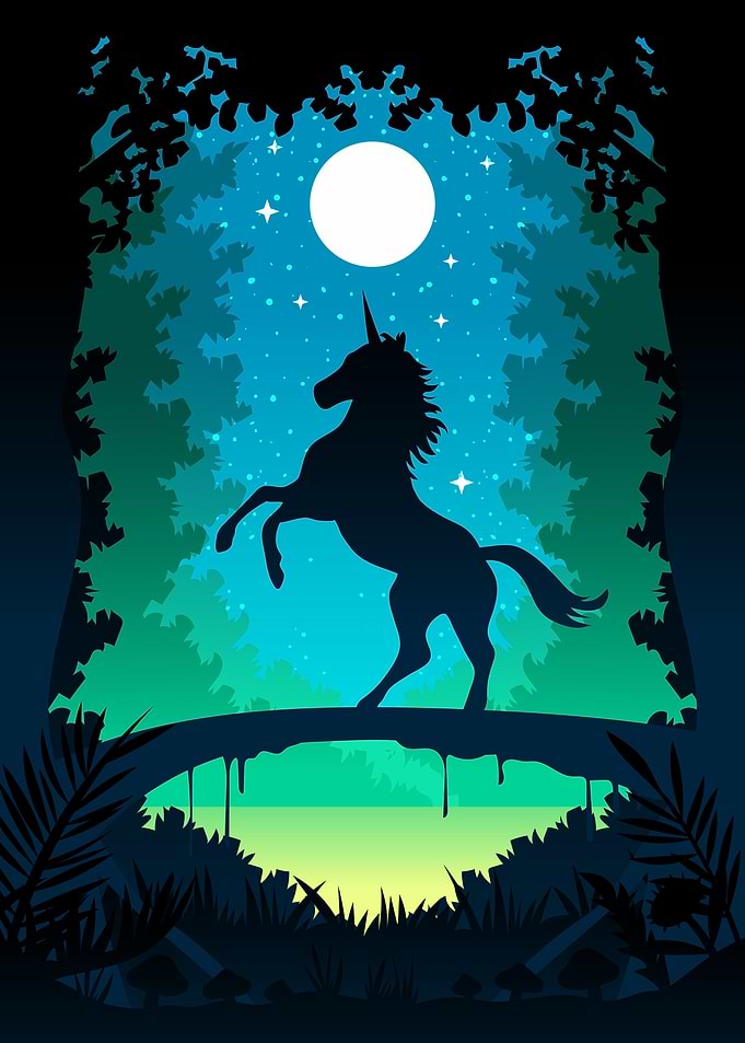 Unicorn in a magic forest