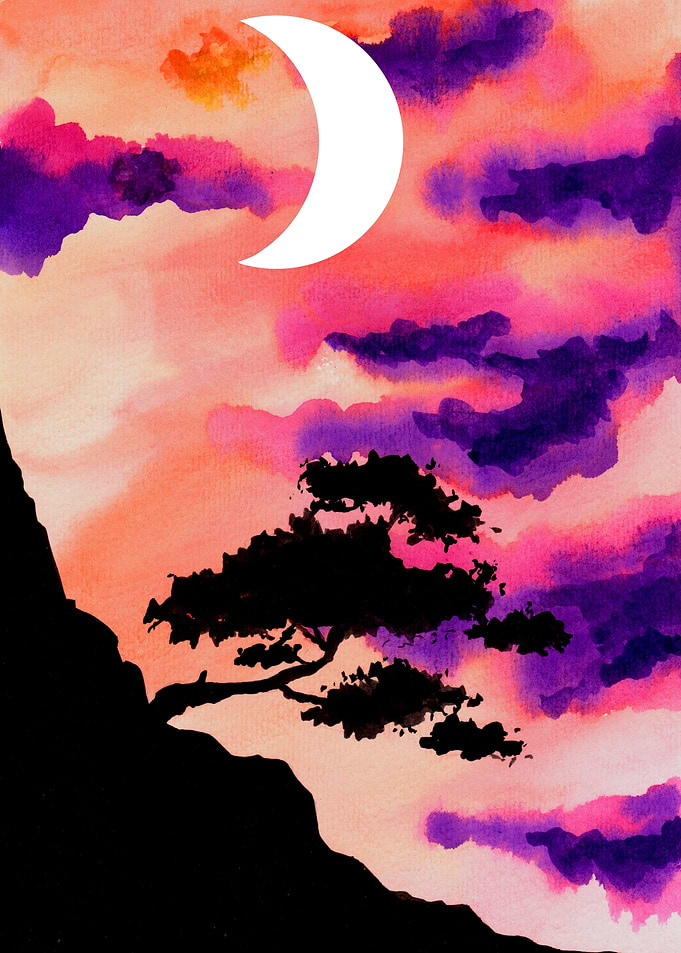 Tree Sunset and Moon