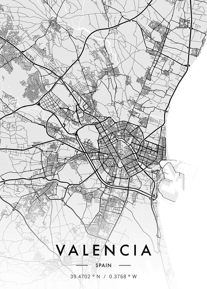 Valencia City Map White