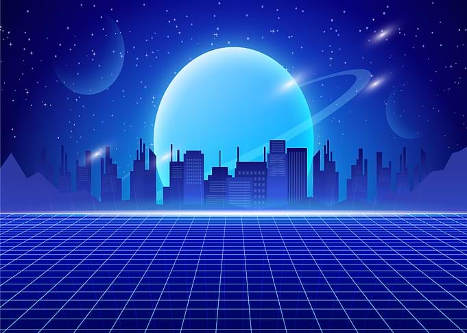 blue retro neon city
