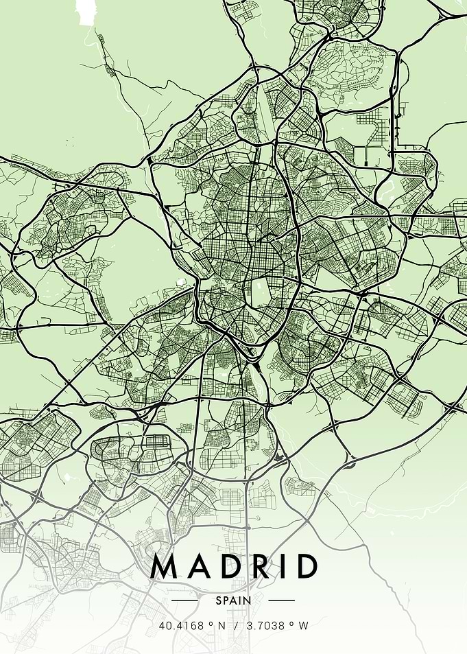 Madrid City Map Green
