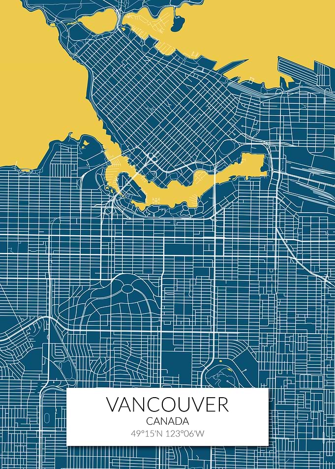 Vancouver Map Blue Yellow
