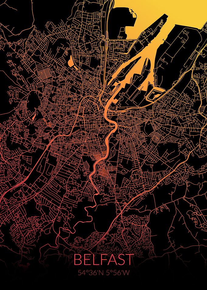 Belfast Map Black Orange