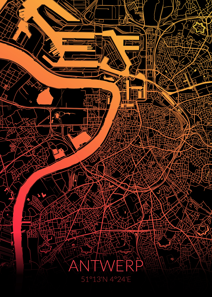Antwerp Map Black Orange