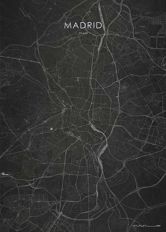 Silver Madrid City Map