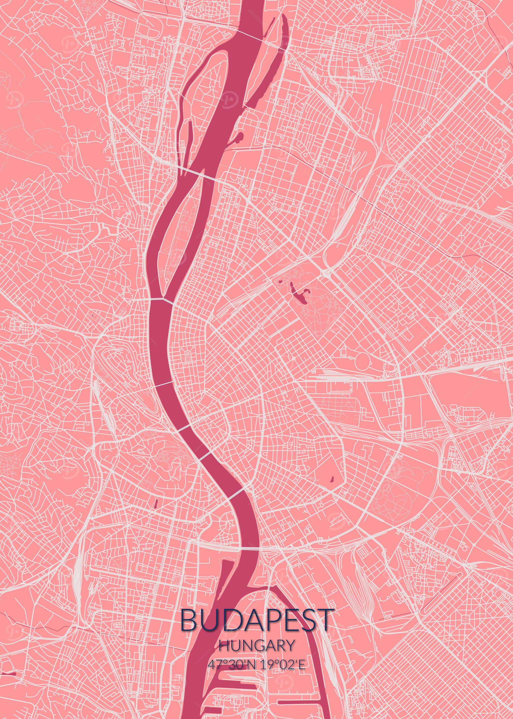 Budapest Pink Rose Map