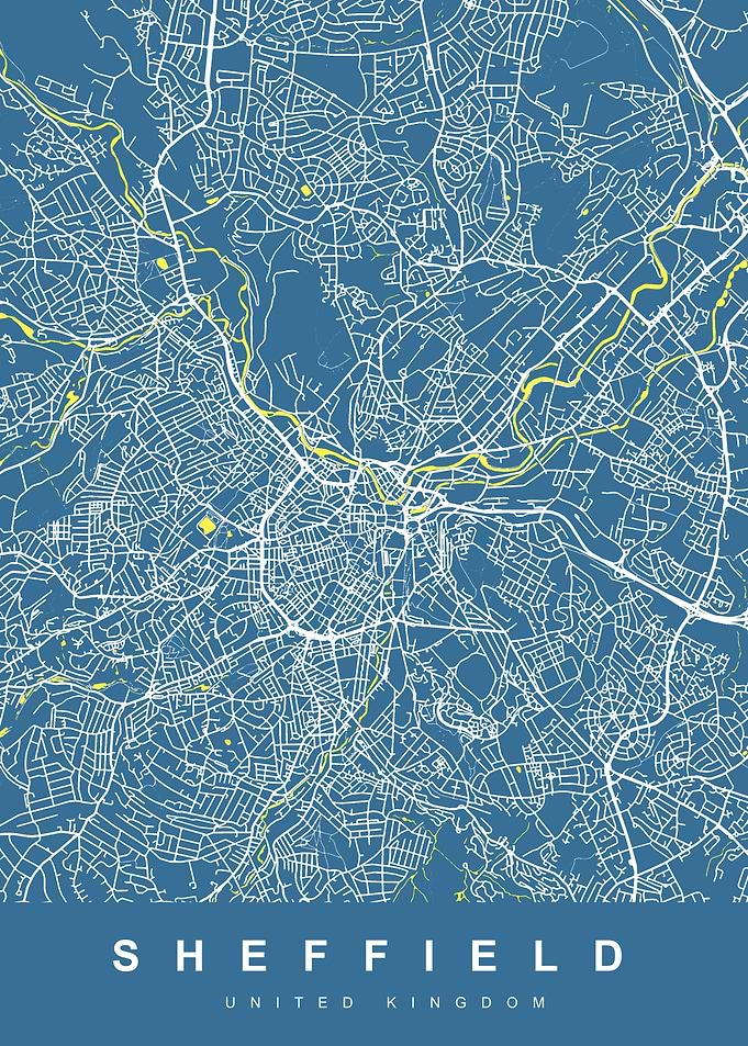 SHEFFIELD map UK Blue
