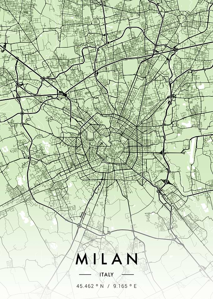 Milan City Map Green
