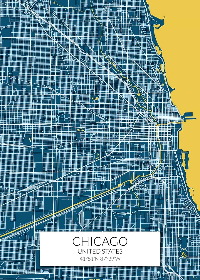 Chicago Map Blue Yellow