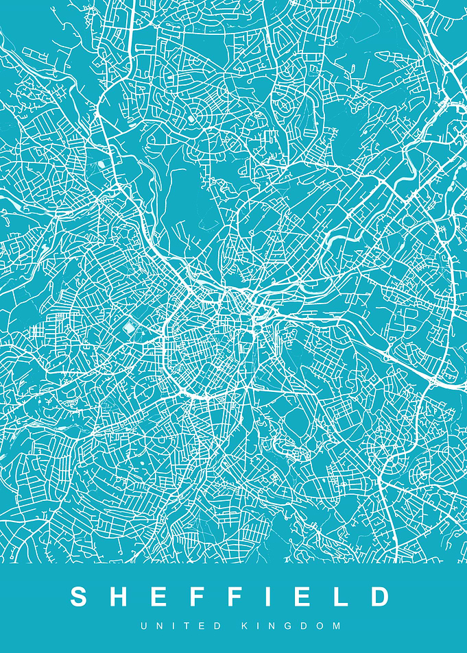 SHEFFIELD map UK Aqua