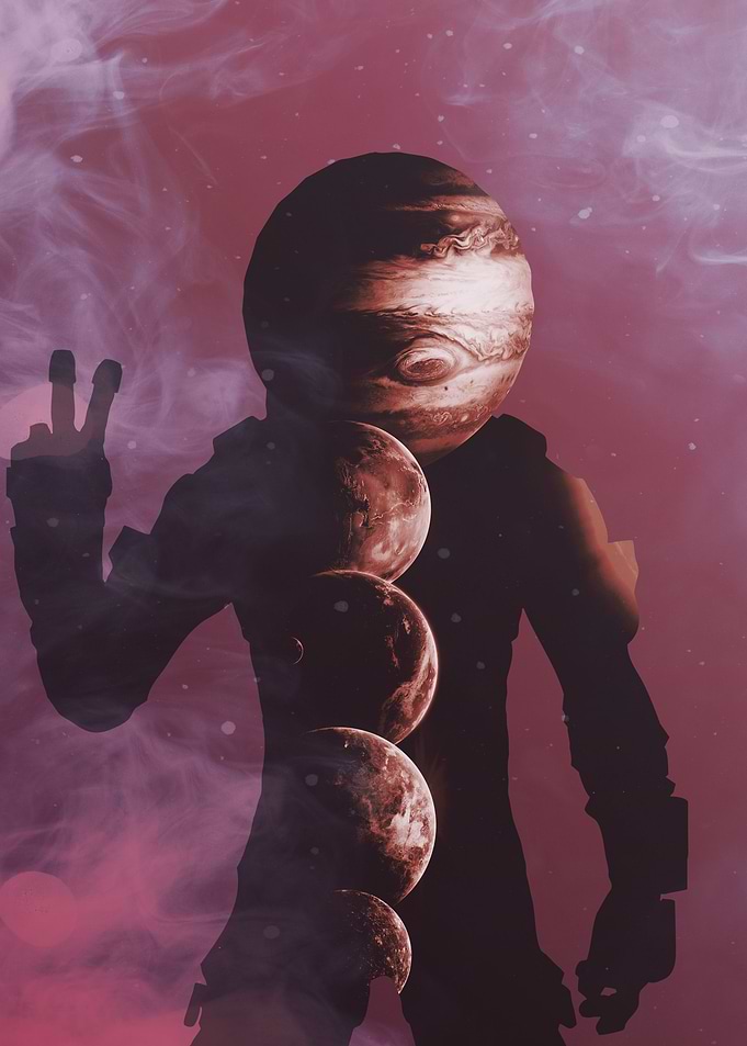 Astronaut Planets Negative