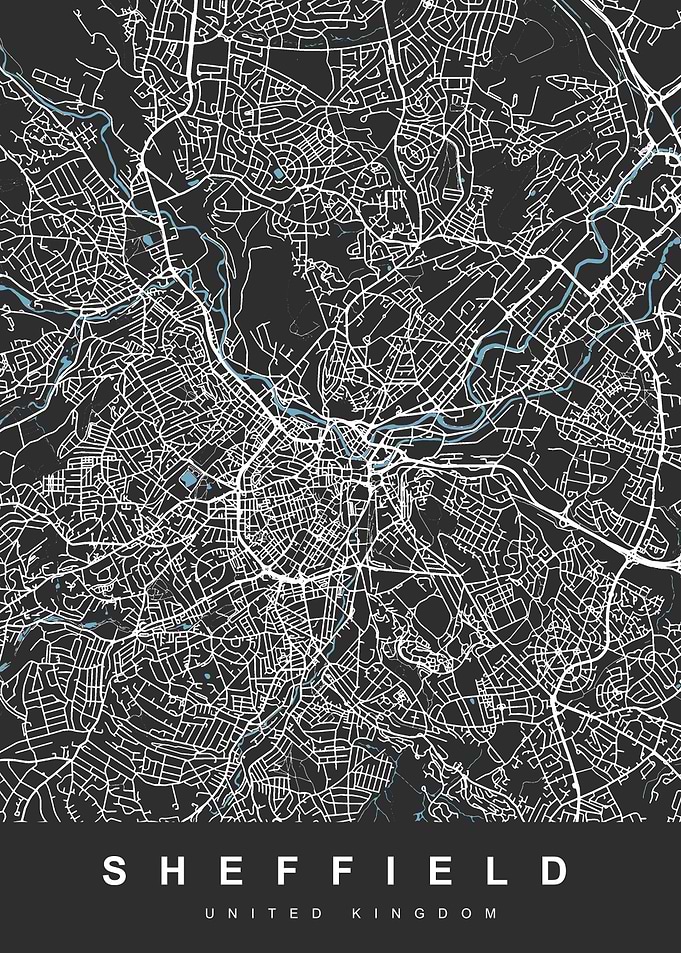 SHEFFIELD map UK Black