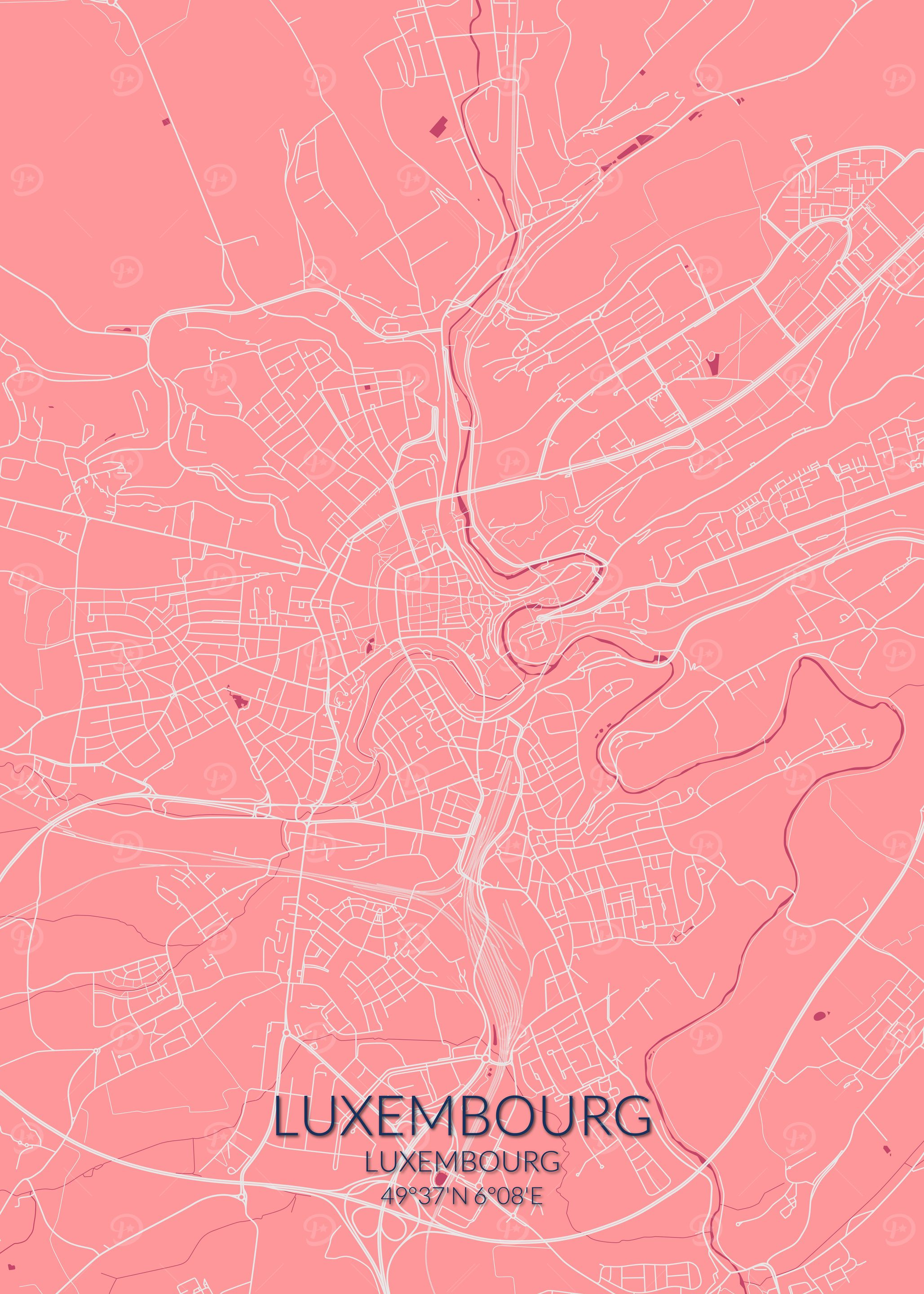 Luxembourg Pink Rose Map