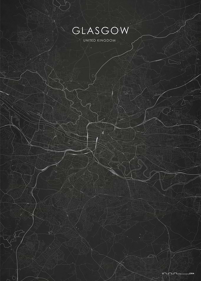 Silver Glasgow City Map
