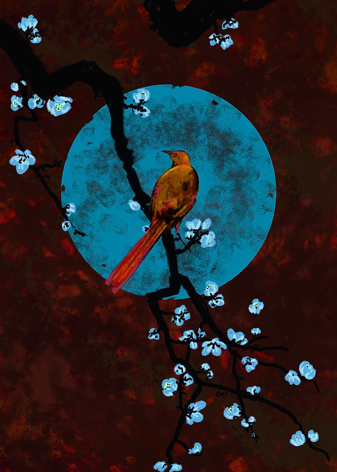 Blue moon and yellow bird