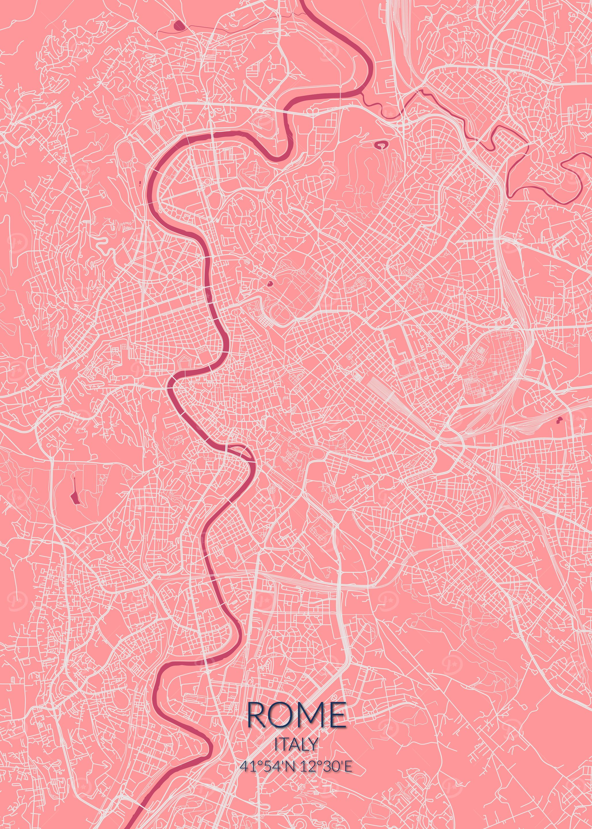 Rome Pink Rose Map