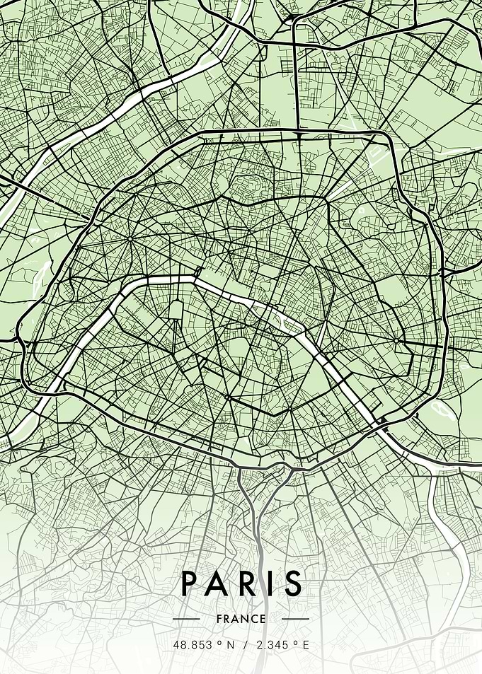 Paris City Map Green