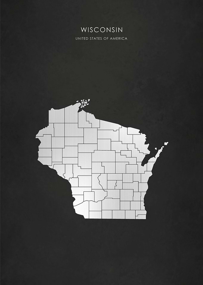 Silver Wisconsin State Map