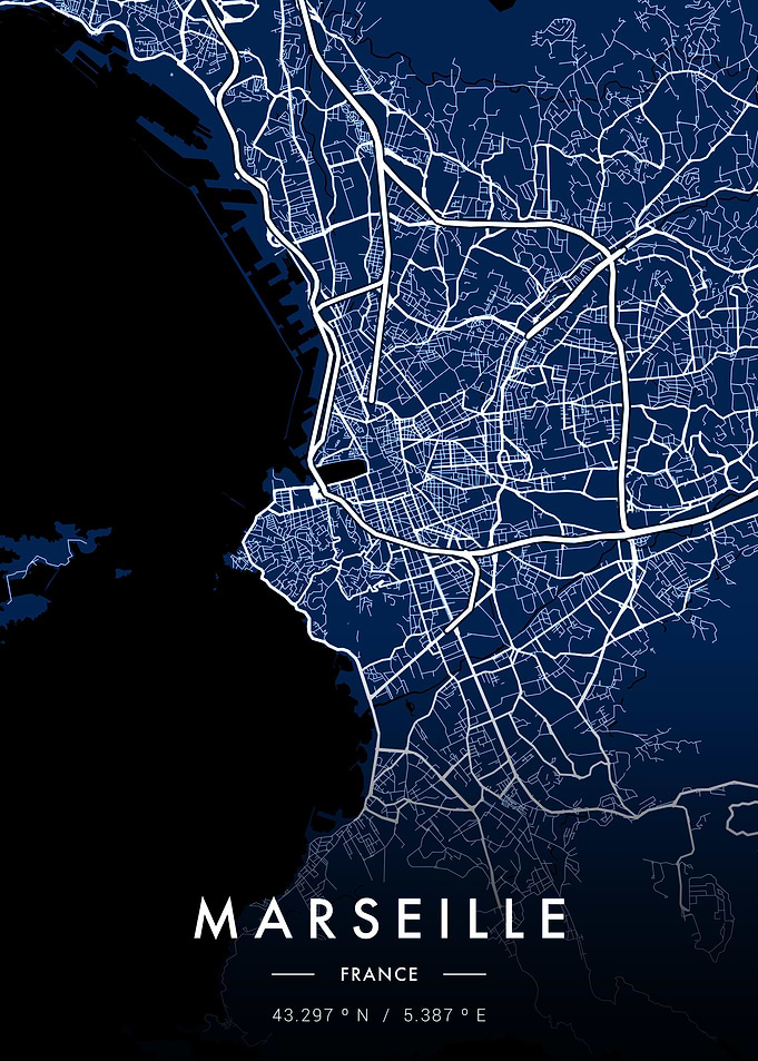 Marseille City Map Blue