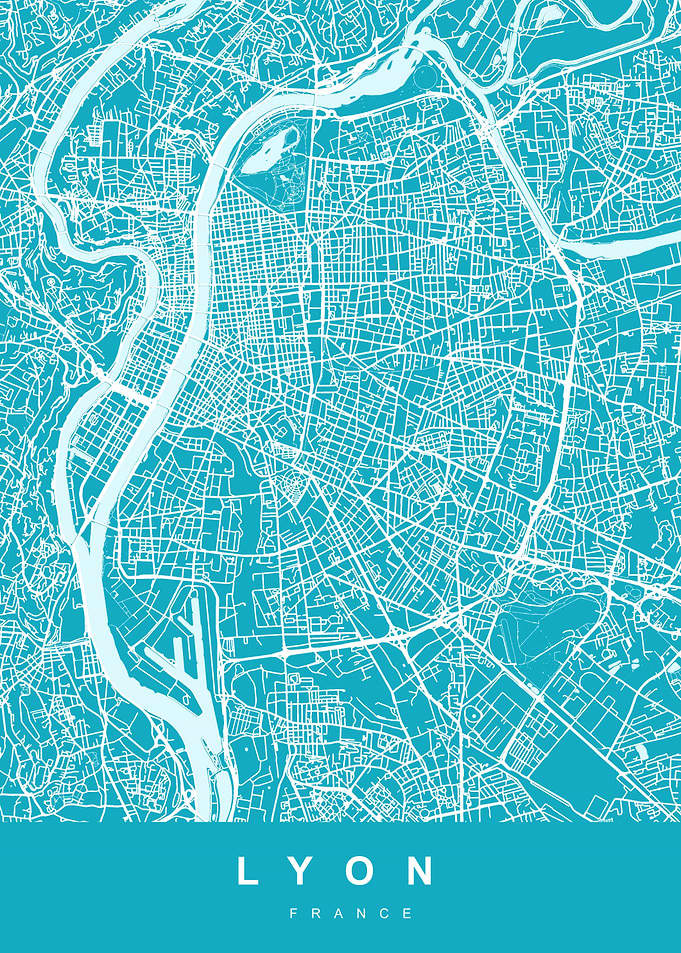 LYON map France Aqua