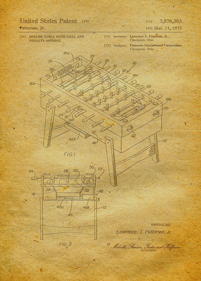 87 Foosball Table Patent