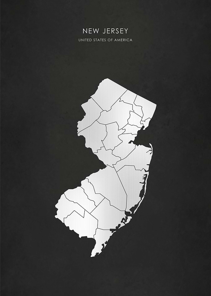 Silver New Jersey Map