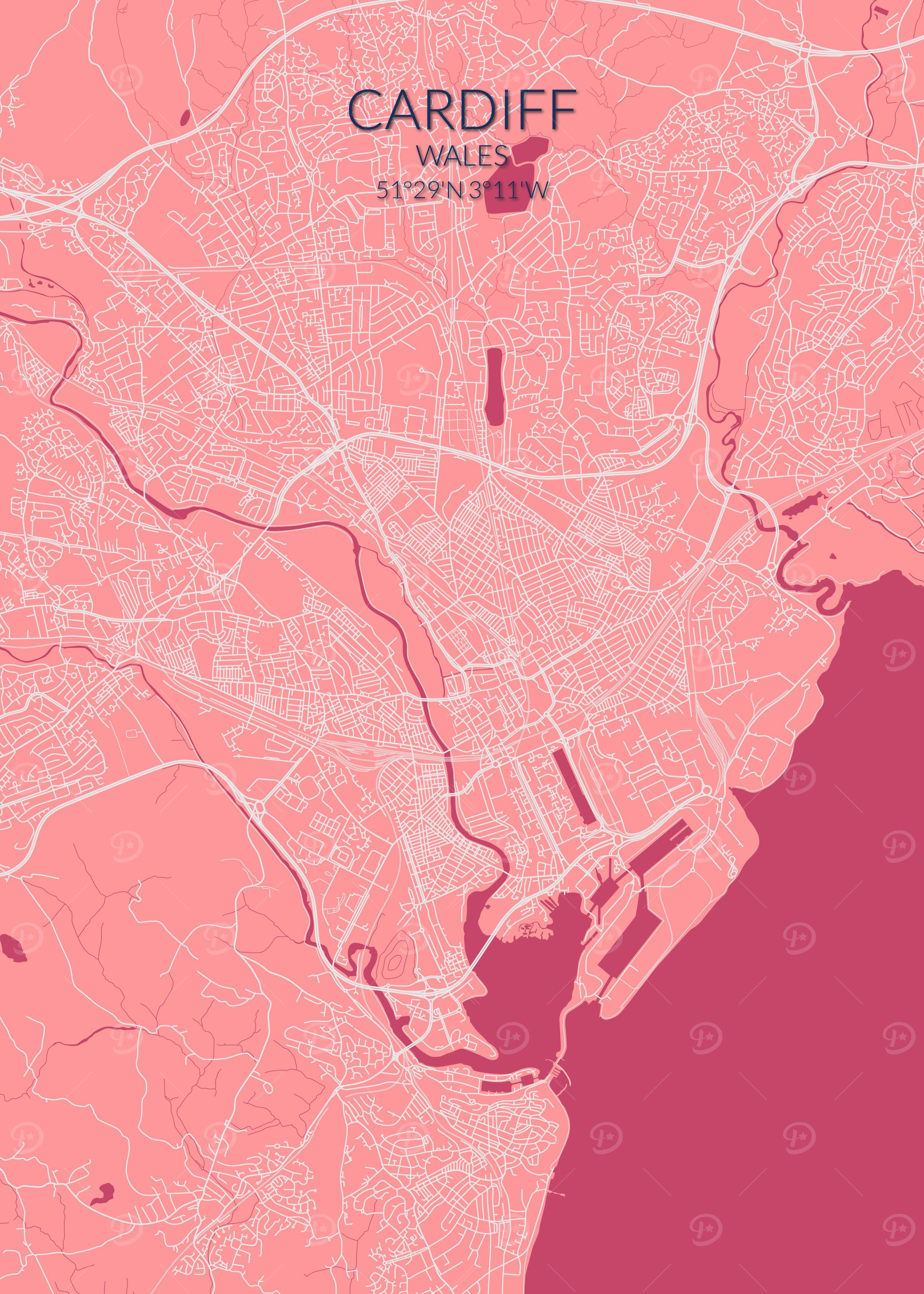 Cardiff Pink Rose Map