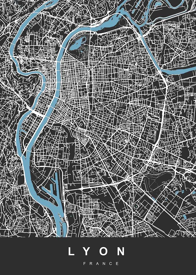 LYON map France Black