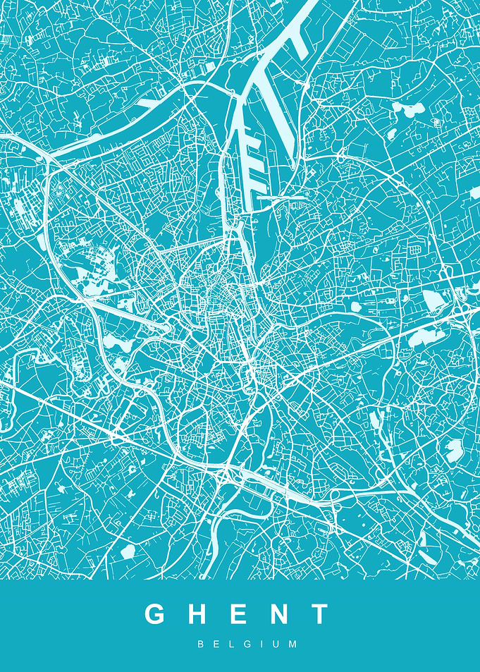 GHENT map Belgium Aqua