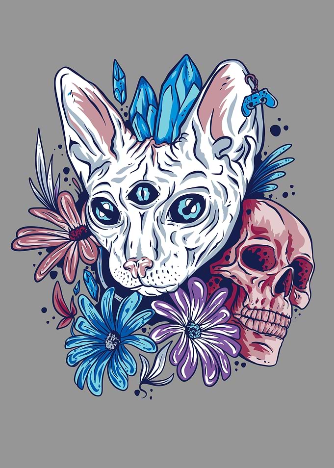 MYSTIC CAT SKULL FLOWERS