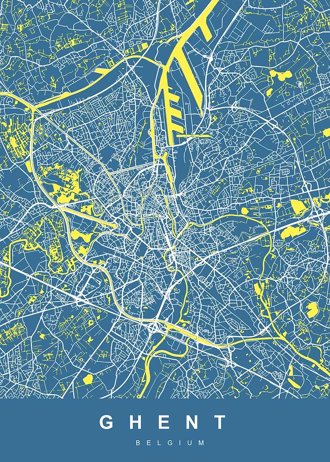 GHENT map Belgium Blue