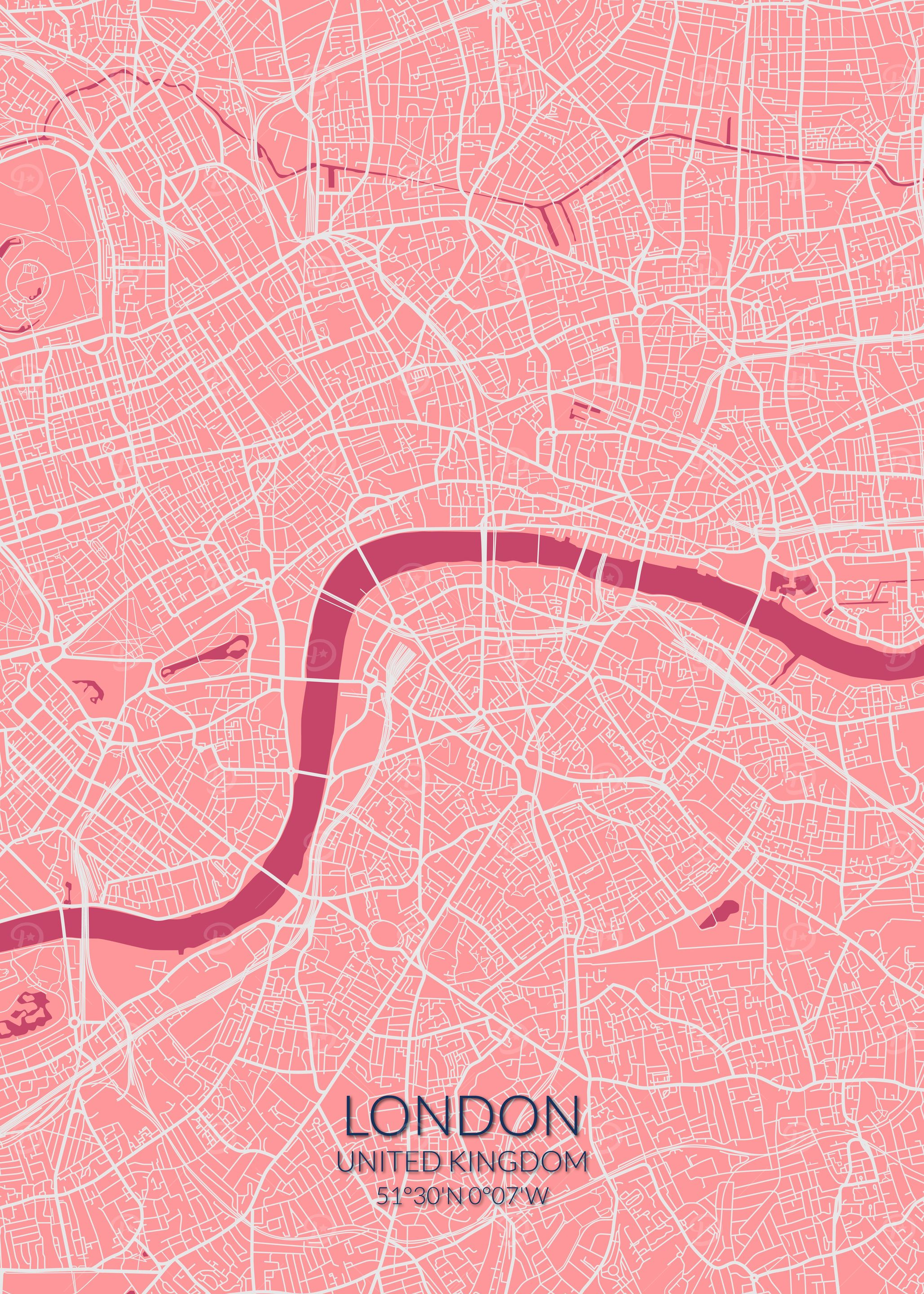 London Pink Rose Map
