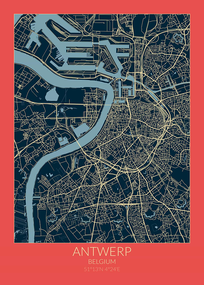 Antwerp Map Red Blue