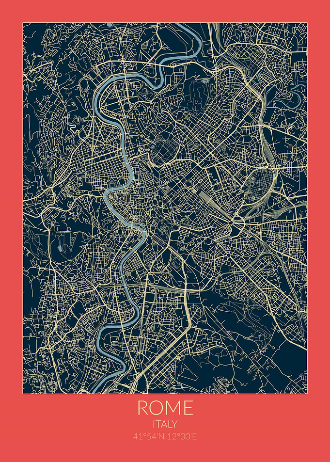 Rome Map Red Blue