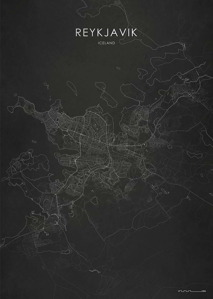 Silver Reykjavik City Map
