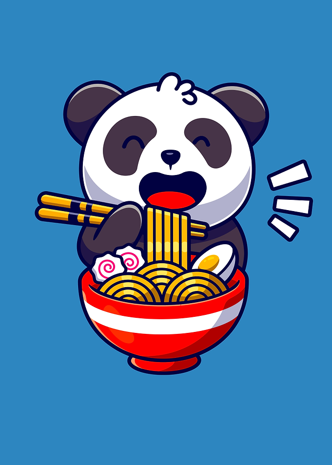 Cute Panda Bear Eats Ramen