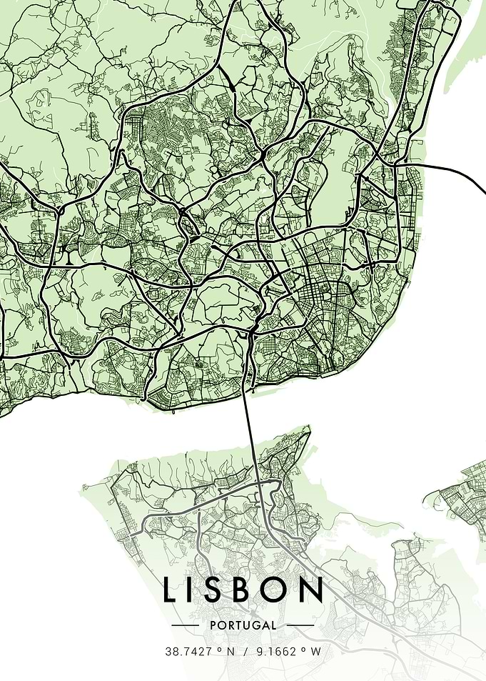 Lisbon City Map Green