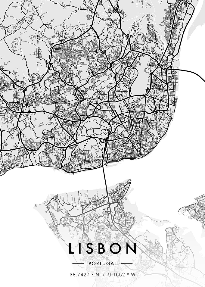 Lisbon City Map White