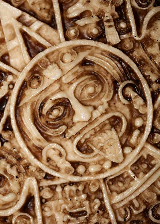 Aztec sun stone close up