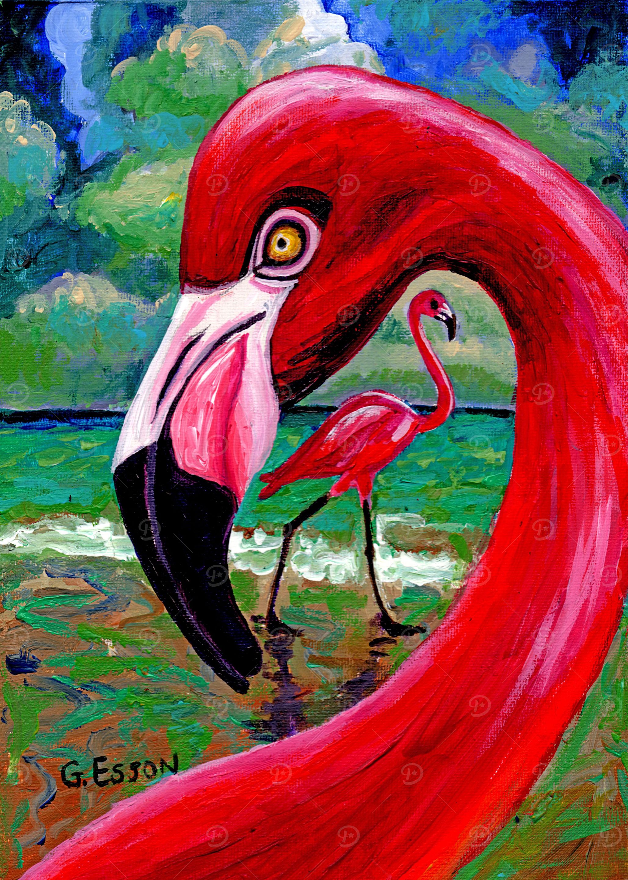 Pink Flamingos On A Beach