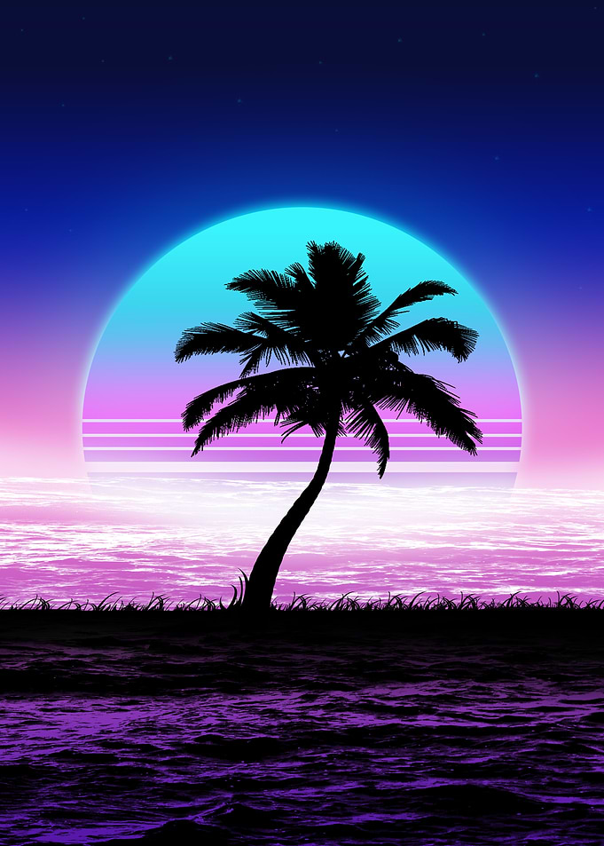 palm beach sunset retro