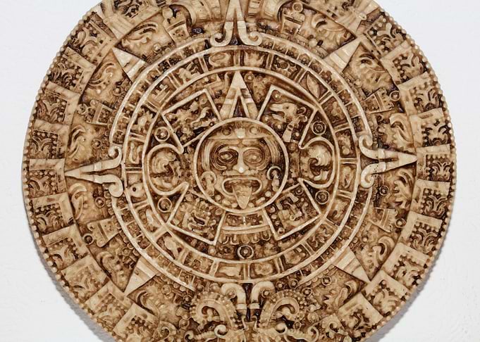 Aztec sun stone close up